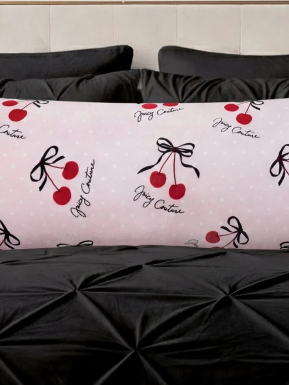 Juicy Couture Home Decorative Cherry Bows Print Plush Body Pillow